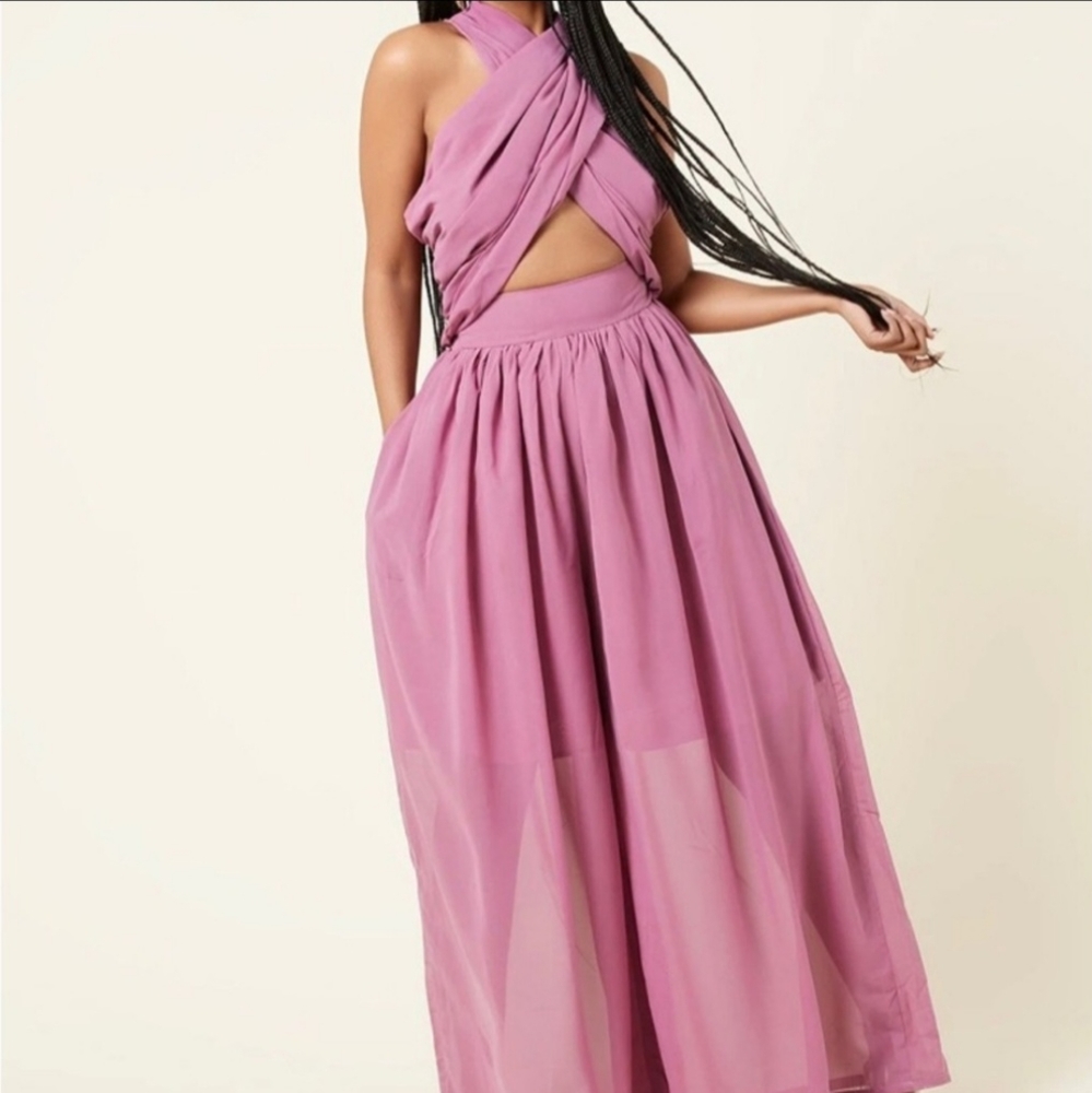 GrassFields African Designer Customized JumpSuit In Lilac With CrissCross Halter - Picture 2 of 5